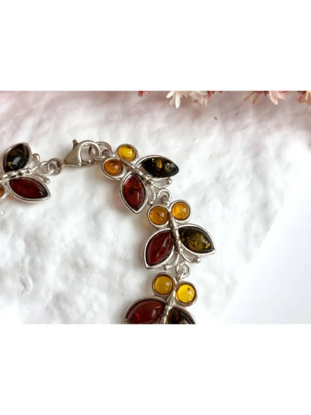Baltic Amber Butterfly Figural Chainlink Sterling Silver 925 Vintage Bracelet